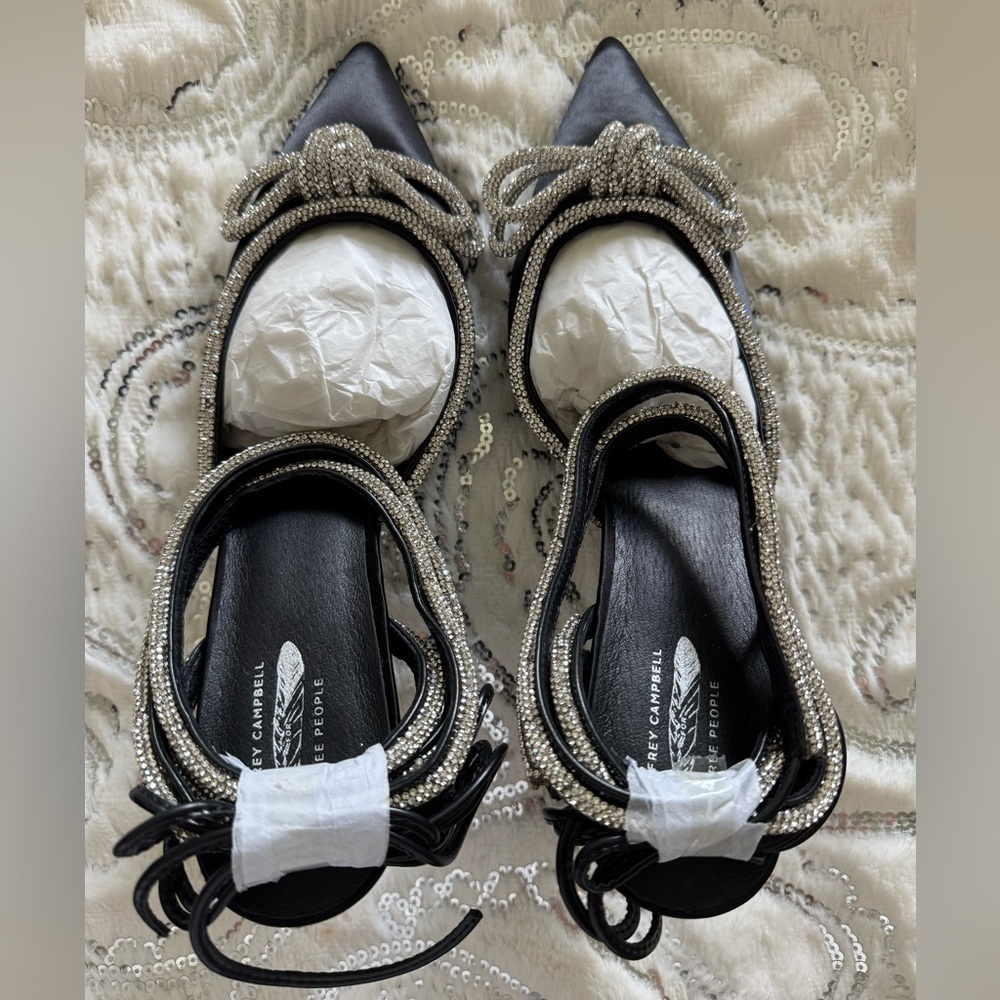 NWT Jeffrey Campbell x Free People Dazzle Knot Heels | Black Rhinestone - Picture 3 of 4